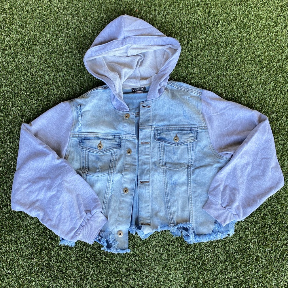 Distressed crop jean jacket - Picture 6 of 12